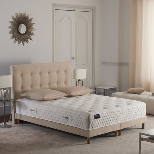 Ensemble Matelas Ressorts 7 Zones H 26 Cm + Sommier Lattes + Tete De Lit Capitonnee Beige 2x80x200