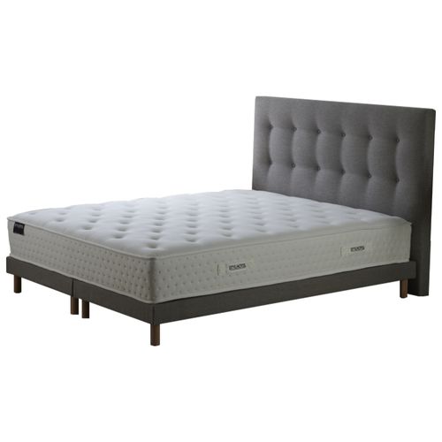 Ensemble Matelas Ressorts 7 Zones H 26 Cm + Sommier Lattes + Tete De Lit Capitonnee Gris 2x80x200