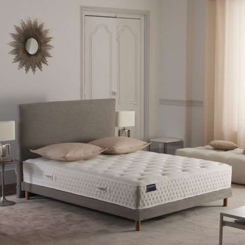 Ensemble Matelas Ressorts Tudor 7 Zones H 26 Cm + Sommier Kit + Tete De Lit Lisse Gris 180x200