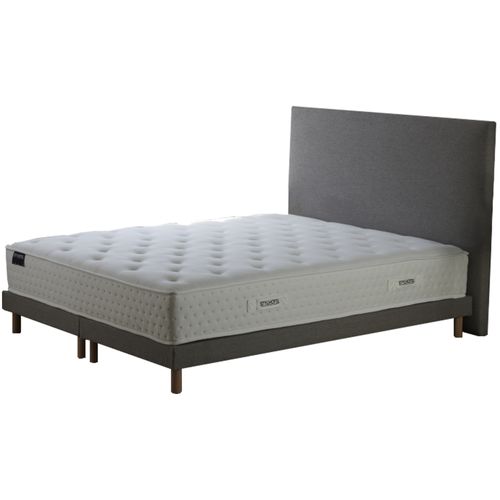 Ensemble Matelas Ressorts Tudor 7 Zones H 26 Cm + Sommier + Tete De Lit Lisse Gris 2x80x200