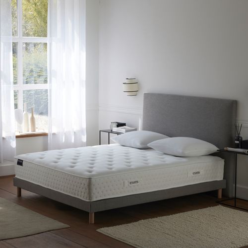 Ensemble Matelas Ressorts 7 Zones H 26 Cm + Sommier Lattes + Tete De Lit Lisse Gris 140x190
