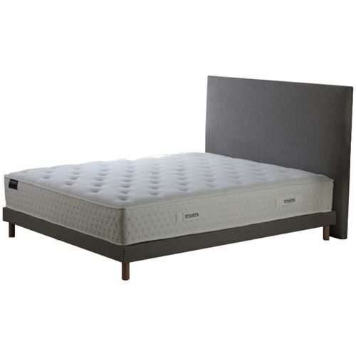 Ensemble Matelas Ressorts 7 Zones H 26 Cm + Sommier Lattes + Tete De Lit Lisse Gris 140x190