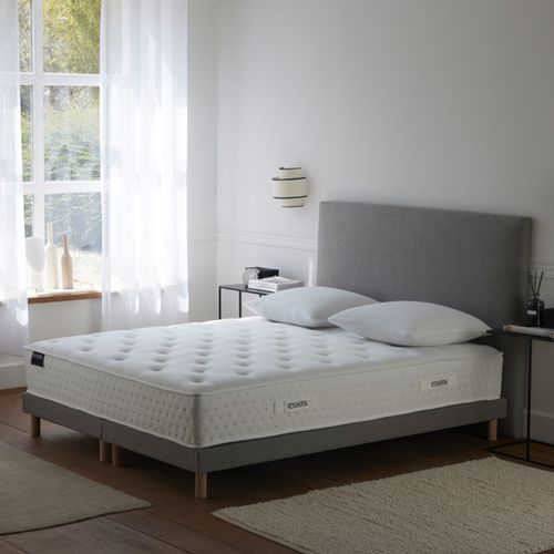 Ensemble Matelas Ressorts 7 Zones H 26 Cm + Sommier Lattes + Tete De Lit Lisse Gris 2x80x200