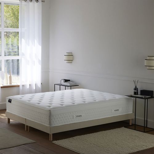 Ensemble Matelas Hybride Ressorts Zoné H 29 Cm Mémoire De Forme Sommier Lattes Fixes Beige 2x90x200