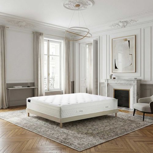 Ensemble Matelas Hybride Ressorts Zoné H 29 Cm Mémoire De Forme Sommier Lattes Fixes Beige 140x200
