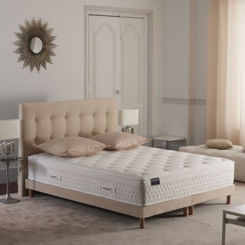 Ensemble Matelas Hybride Ressorts Zoné H 29 Cm Mémoire De Forme Sommier Lattes Beige 2x90x200