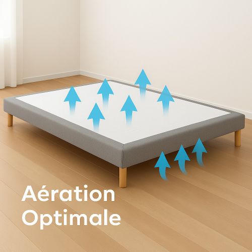 Ensemble Matelas Hybride Ressorts Zoné H 29 Cm Mémoire De Forme Sommier Lattes Gris 140x200