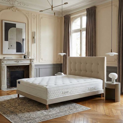 Ensemble Matelas Ressorts Hybride Zoné H 29 Cm + Sommier Kit + Tete De Lit Capitonnee Beige 140x190