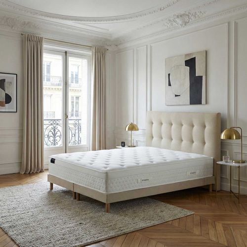 Ensemble Matelas Ressorts Hybride Zoné H 29 Cm + Sommier + Tete De Lit Capitonnee Beige 2x80x200
