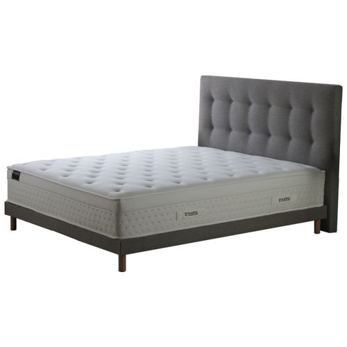 Ensemble Matelas Ressorts Hybride Zoné H 29 Cm + Sommier + Tete De Lit Capitonnee Gris 140x190