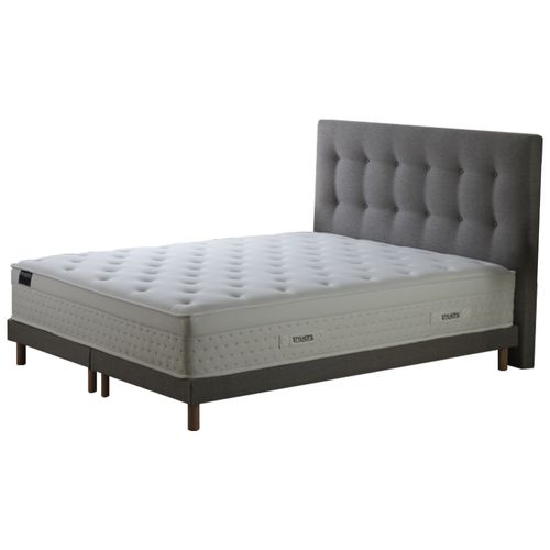 Ensemble Matelas Ressorts Hybride Zoné H 29 Cm + Sommier + Tete De Lit Capitonnee Gris 2x80x200