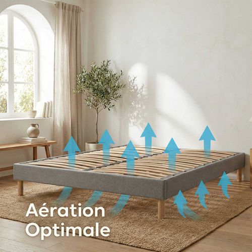 Ensemble Matelas Ressorts Hybride Zoné H 29 Cm + Sommier Kit Lattes + Tete De Lit Lisse Gris 160x200