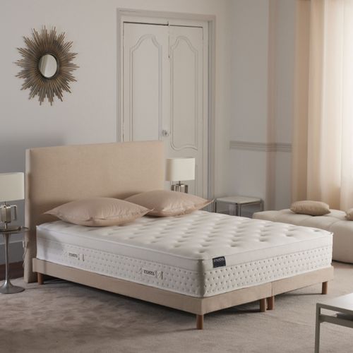 Ensemble Matelas Ressorts 180x200 cm Sommier Tapissier  2x90x200 Cm Tête De Lit Beige