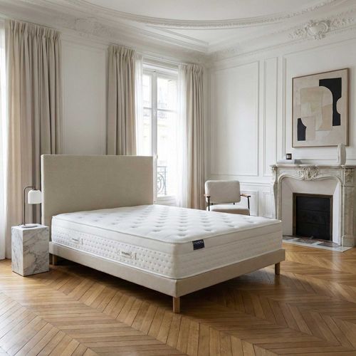 Ensemble Matelas Ressorts 140x200 cm Accueil Mémoire De Forme Sommier Tapissier Tête De Lit Beige