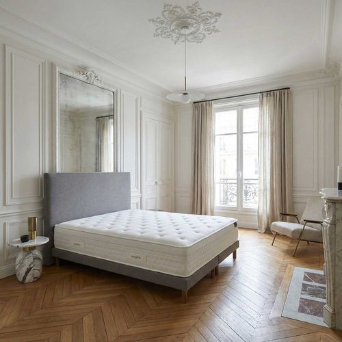 Ensemble Matelas Ressorts Hybride Zoné H 29 Cm + Sommier + Tete De Lit Lisse Gris 2x80x200