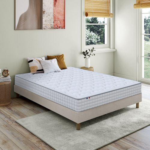 Ensemble Matelas Ressorts Astre + Sommier Kit Beige à Lattes Flexibles 160x200