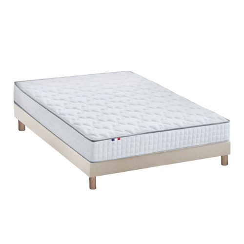Ensemble Matelas Ressorts Astre + Sommier Kit Beige à Lattes Flexibles 140x200