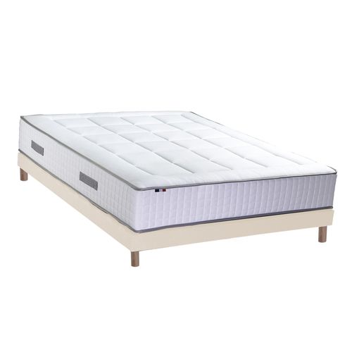 Ensemble Matelas Ressorts 7 Zones Palacio + Sommier En Kit Beige Lattes Flexibles 140x190