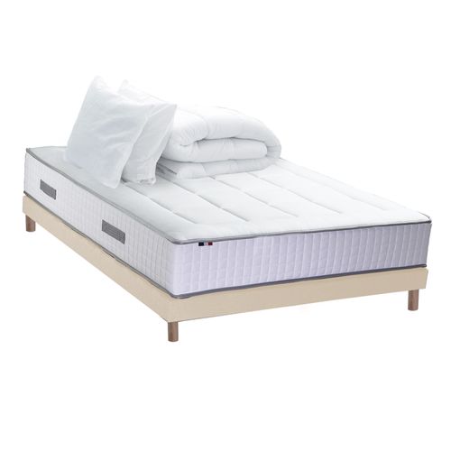 Pack Matelas Ressorts 7 Zones Palacio + Sommier En Kit Beige + Couette Et Oreillers 140x200