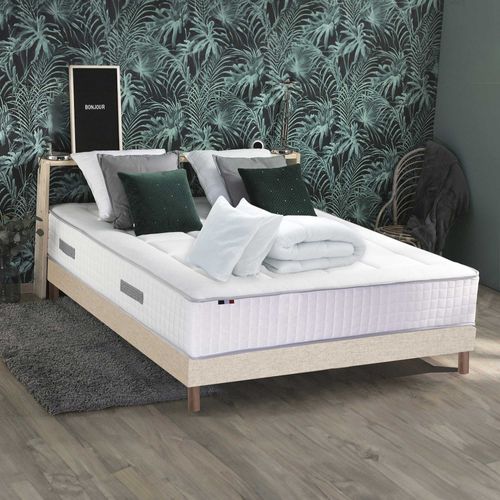 Pack Matelas Ressorts 7 Zones Palacio + Sommier En Kit Beige + Couette Et Oreillers 180x200