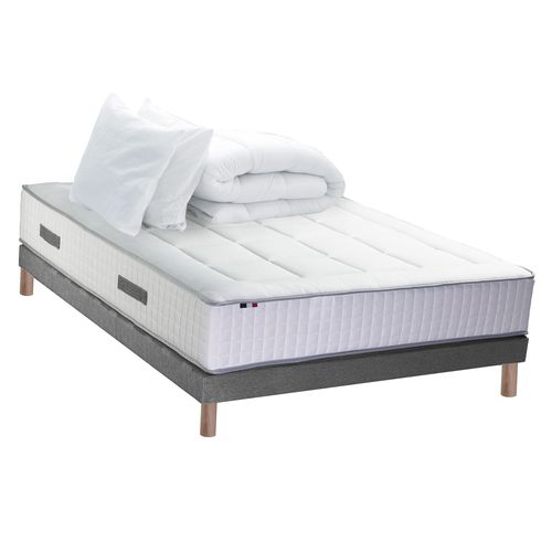 Pack Matelas Ressorts 7 Zones Palacio + Sommier En Kit Gris + Couette Et Oreillers 140x190