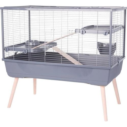 Cage Rongeur Surélevée - Néolife - 2 Étages Pour Lapin - 99 X 54 X 92 Cm - Gris