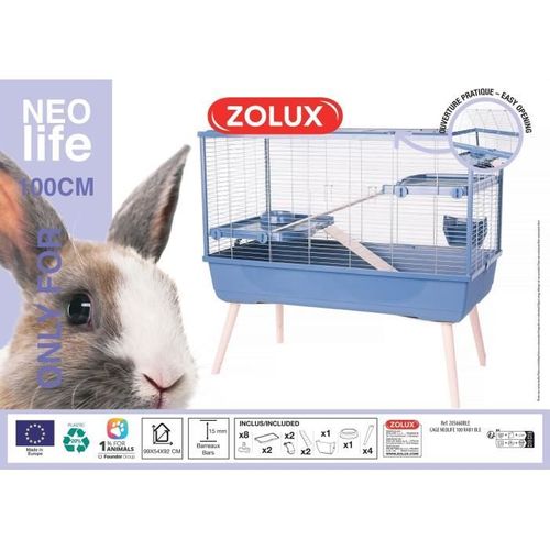 Cage Rongeur Surélevée - Néolife - 2 Étages Pour Lapin - 99 X 54 X 92 Cm - Bleu