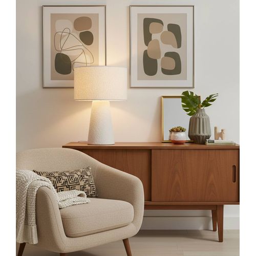 Lampe Badi En Tissu Bouclette, Textile, Diam. 35 Cm, Ampoule LED E27