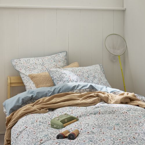 Parure De Lit En Percale De Coton Bleu 140x200 Cm