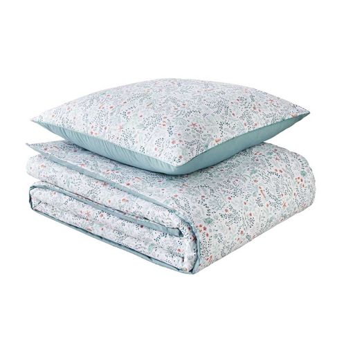 Parure De Lit En Percale De Coton Bleu 140x200 Cm