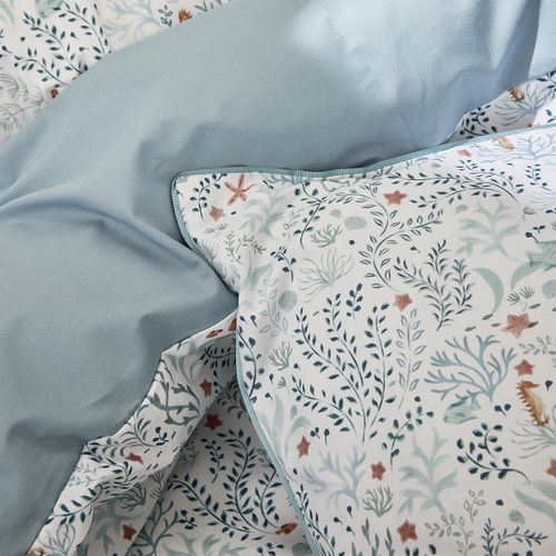 Parure De Lit En Percale De Coton Bleu 140x200 Cm