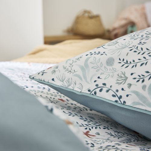 Parure De Lit En Percale De Coton Bleu 140x200 Cm