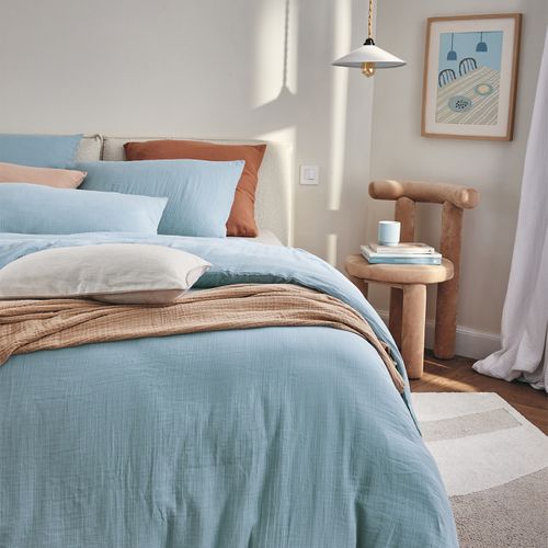 Taie D'oreiller En Gaze De Coton Bleu 50x75