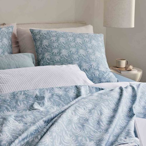 Parure De Lit En Percale De Coton Bleu 140x200