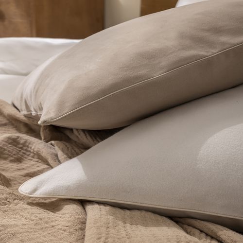 Taie D'oreiller En Flanelle De Coton Beige 65 X 65 Cm