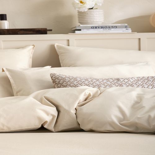 Taie D'oreiller En Percale De Coton Beige 65 X 65 Cm