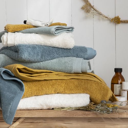 Drap De Douche Uni En Coton Bleu Baltique 65x125