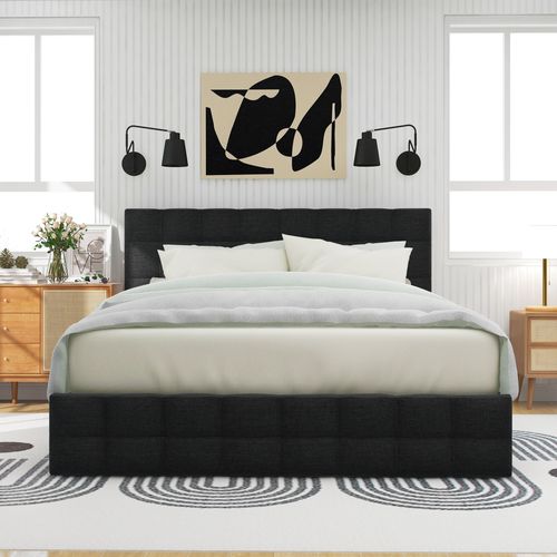 Lit Double Capitonné 140 X 200 Cm Velours, Avec Sommier à Lattes Et Dossier, Avec 4 Tiroirs