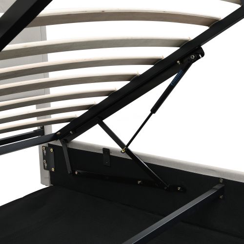 Lit Double Capitonné En Coton Et Lin, Avec Coffre Hydraulique 140x200, Gris Clair