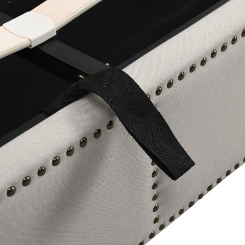 Lit Double Capitonné En Coton Et Lin, Avec Coffre Hydraulique 140x200, Gris Clair