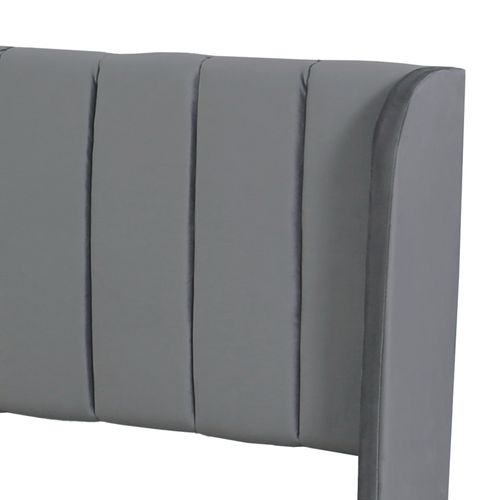 Lit Double Capitonné 180 X 200 Cm En Velours, Cadre  à Lattes Avec Dossier Et 2 Tiroirs, Gris