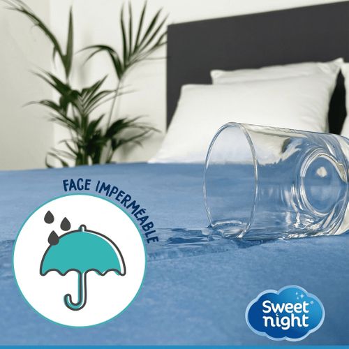 Housse Intégrale Matelas 80x190 Cm Bleue - Protection Complète Zippée Imperméable - Lavage 95°c