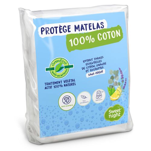 Protège Matelas 90x190 Cm - Molleton 100% Coton - Traitement Végétal Anti-acariens Greenfirst