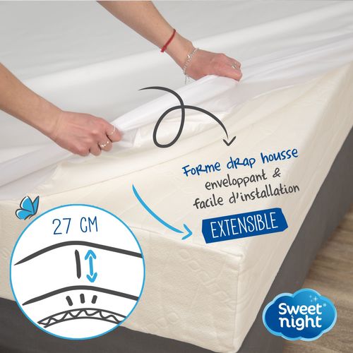 Protège Matelas 90x190 - Molleton 100% Coton - Senteur Linge Propre Aux Perles De Fleurs