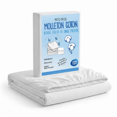 Protège Matelas 90x190 - Molleton 100% Coton - Senteur Linge Propre Aux Perles De Fleurs