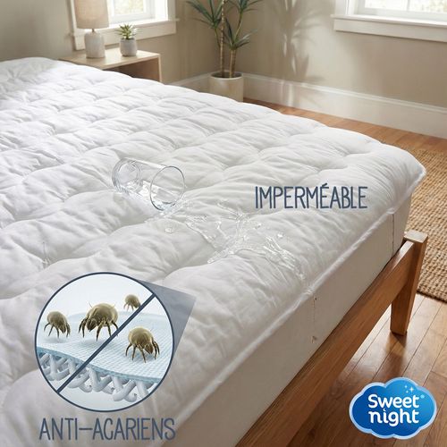 Surmatelas 90x200 Cm - Protege Matelas Impermeable - 4 Coins Elastiques - Traitement Anti-acarien