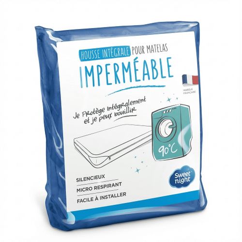 Housse Intégrale Matelas 140x190 Cm Bleue - Protection Complète Zippée Imperméable - Lavage 95°c