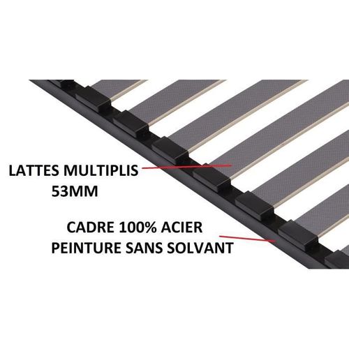 Sommier 160x200 - 18 Lattes 53mm - Anthracite