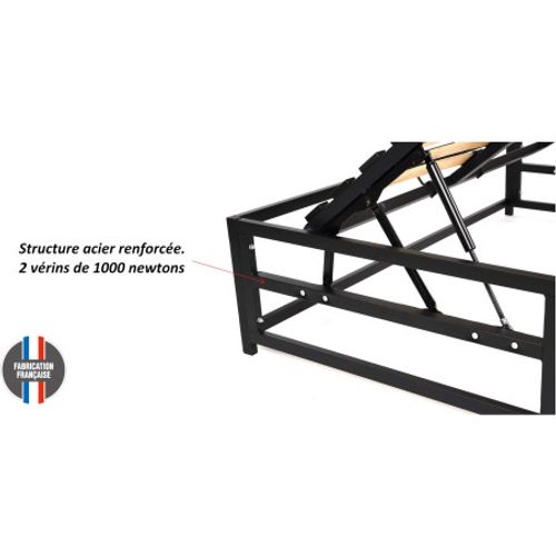 Lit Coffre Savio - 140x190 - Tissu Déco Gris Clair - 36 Lattes Bois - Gain De Place