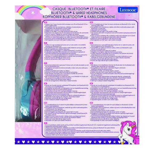 Casque 2 En 1 Licorne Bluetooth Et Filaire Avec Limitation De Son